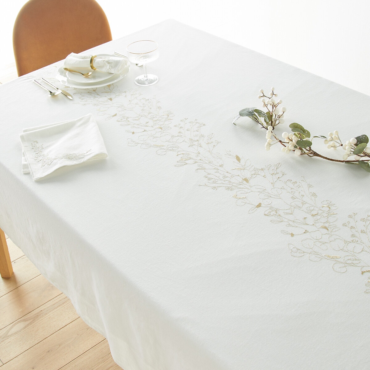 Σπίτι > Λευκά είδη > Κουζίνα > Τραπεζομάντηλα Τραπεζομάντηλο με κέντημα από βαμβάκι λινό 150x150 cm