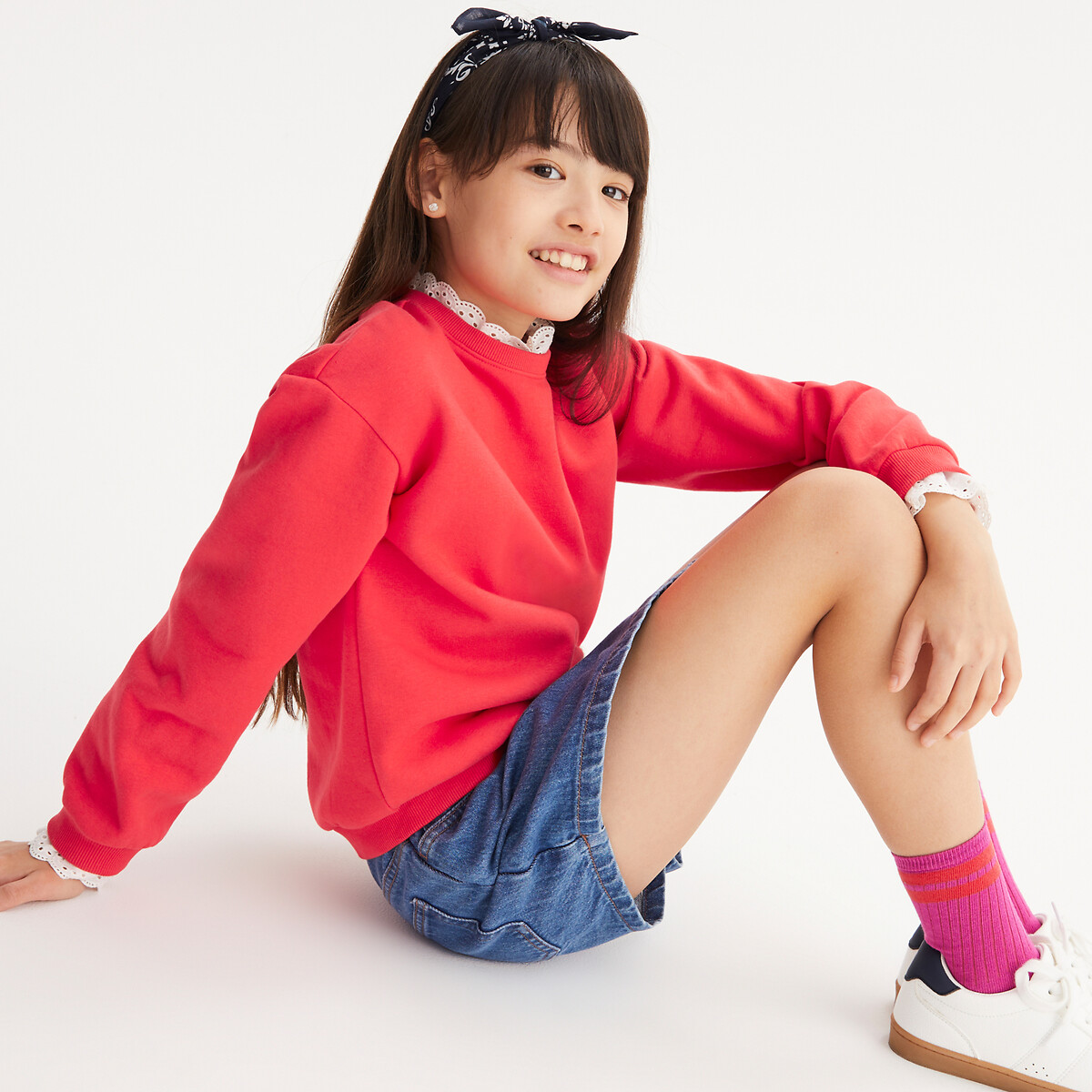 La Redoute Collections Φούτερ από φανέλα με λεπτομέρειες από κοφτό κέντημα