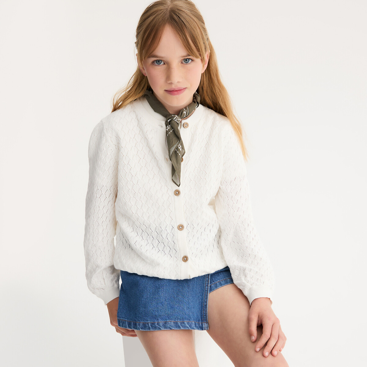 La Redoute Collections Ζακέτα με αζούρ πλέξη και στρογγυλή λαιμόκοψη