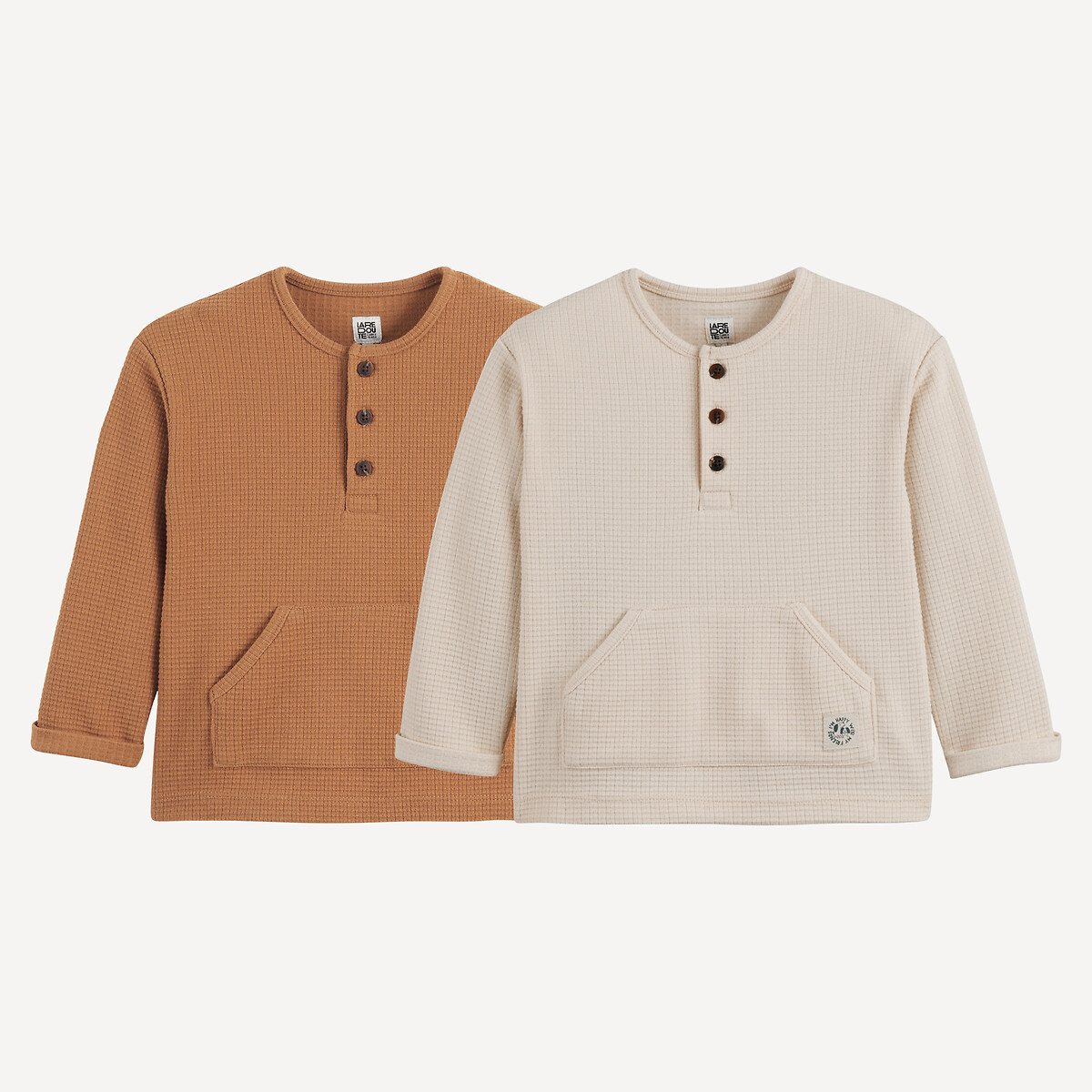 La Redoute Collections Σετ 2 μακρυμάνικες μπλούζες με κυψελωτή ύφανση