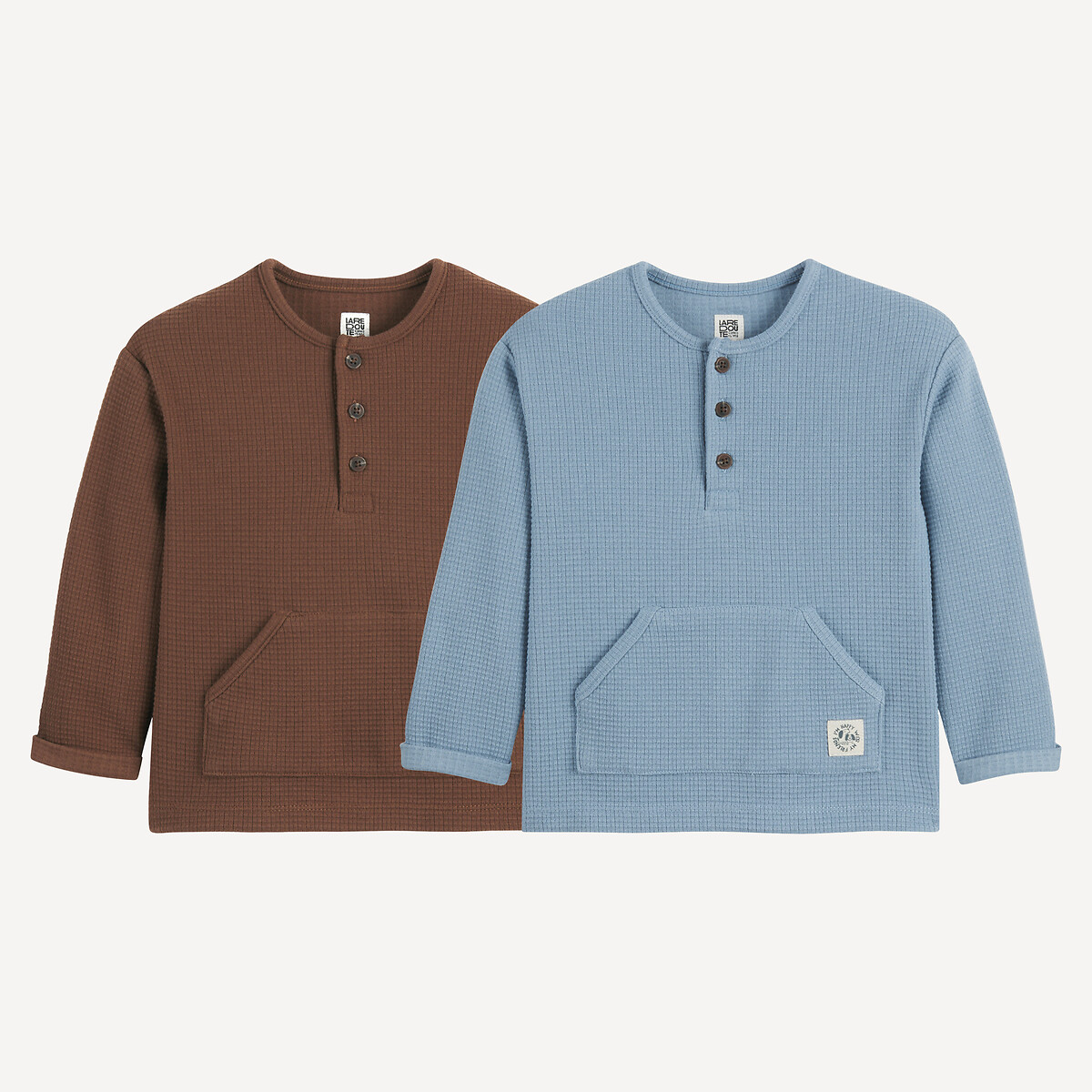 La Redoute Collections Σετ 2 μακρυμάνικες μπλούζες με κυψελωτή ύφανση