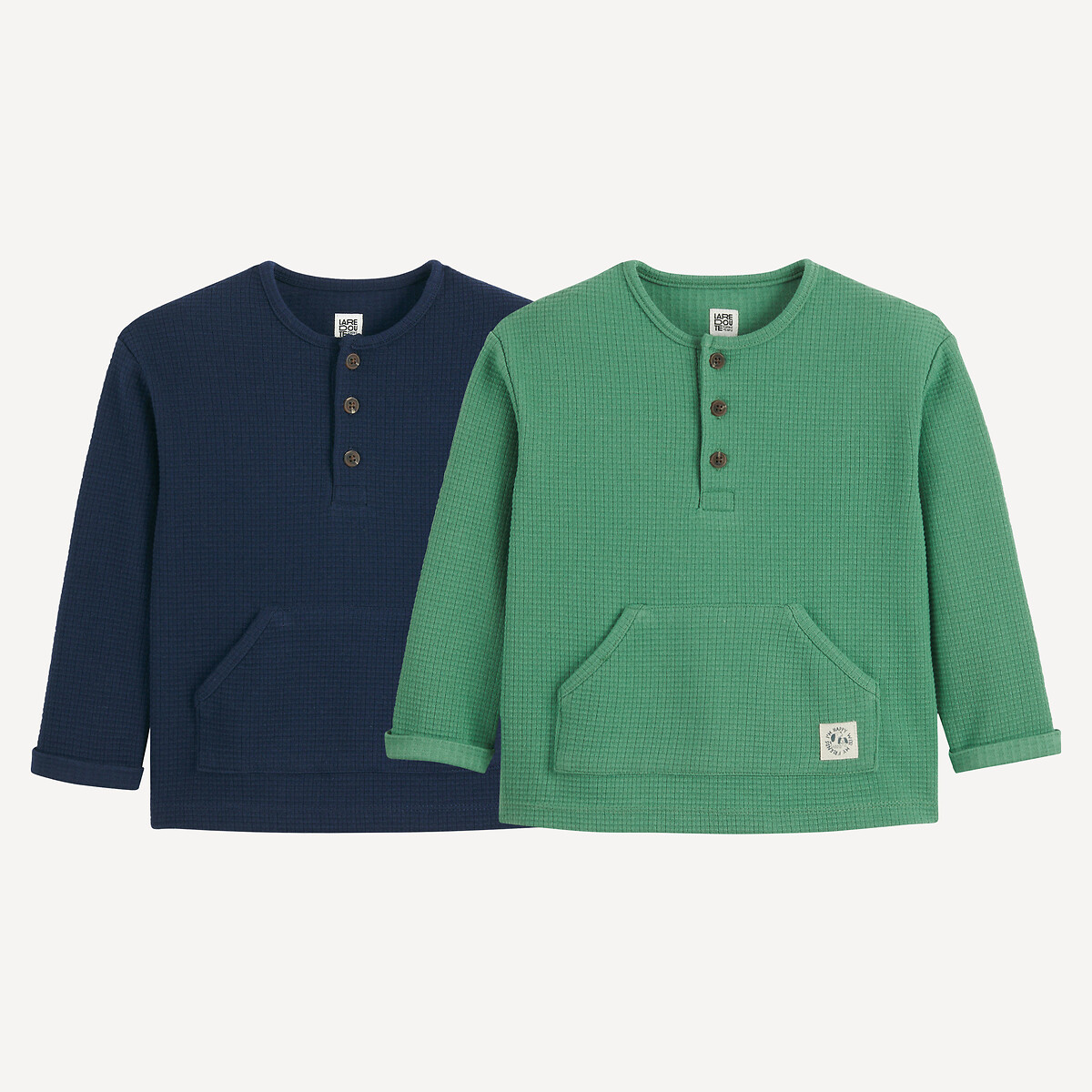 La Redoute Collections Σετ 2 μακρυμάνικες μπλούζες με κυψελωτή ύφανση