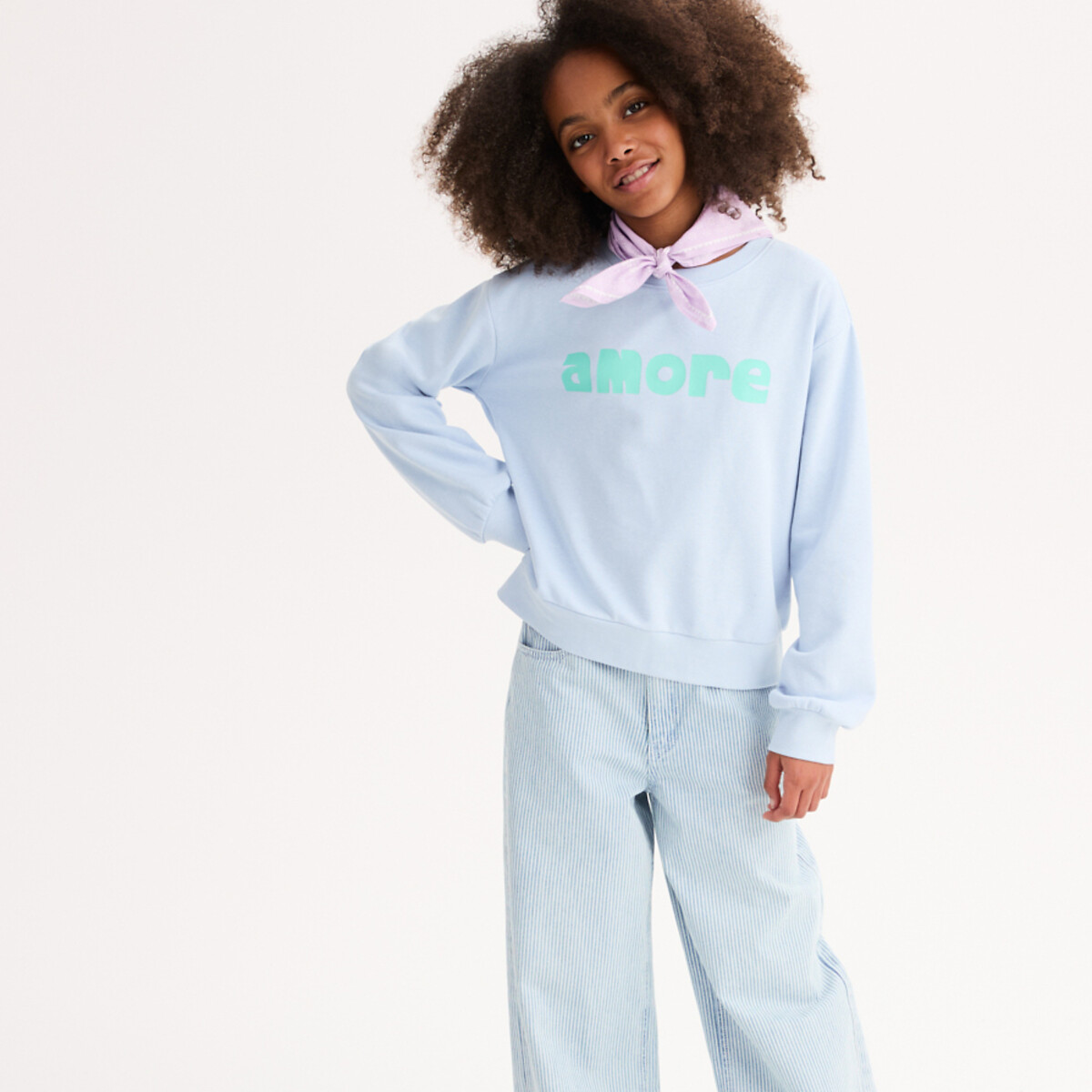 Φούτερ από φανέλα με στρογγυλή λαιμόκοψη και κείμενο Amore