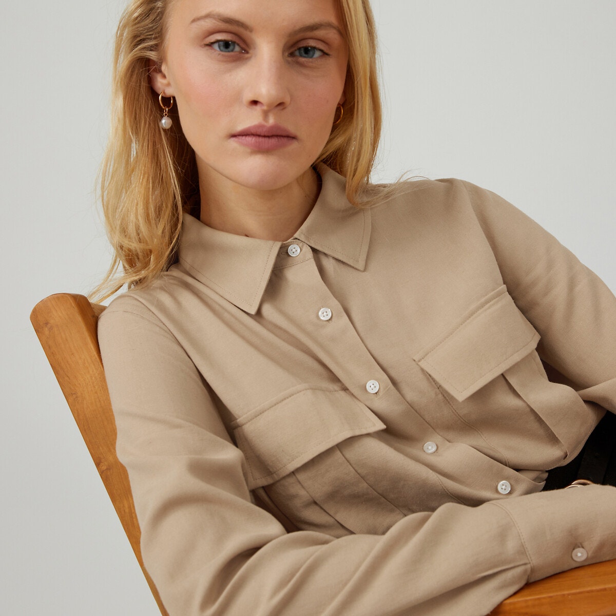 Μακρυμάνικο πουκάμισο με lyocell στη σύνθεση