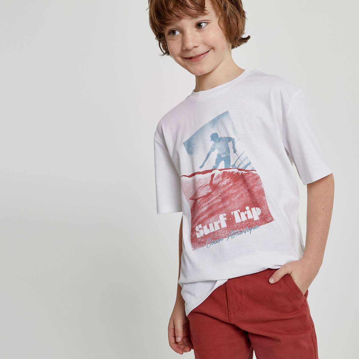 Μόδα > Παιδικά > Αγόρι > T-shirt, πόλο > Κοντά μανίκια T-shirt με στρογγυλή λαιμόκοψη και στάμπα σέρφερ μπροστά