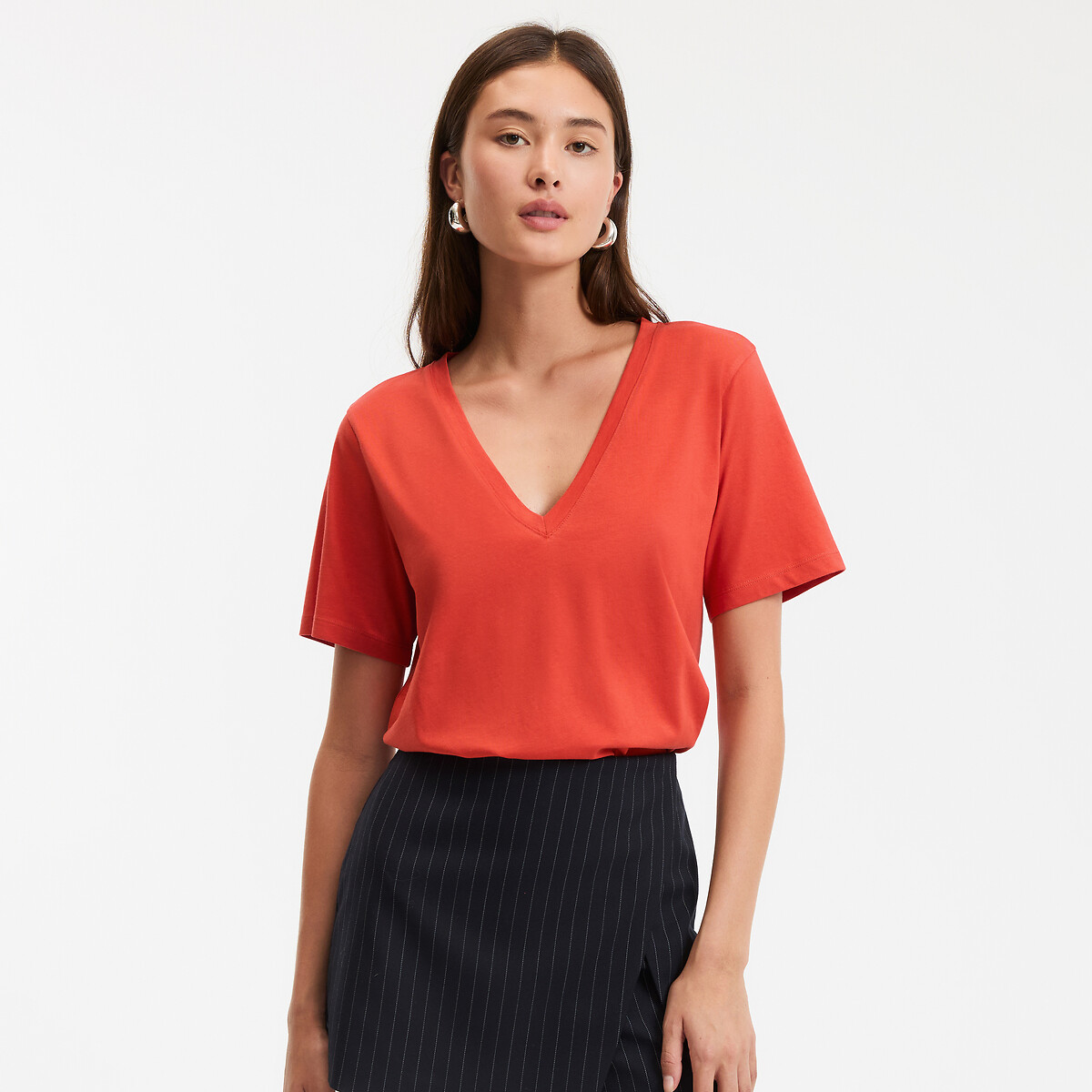 La Redoute Collections Κοντομάνικη μπλούζα με V