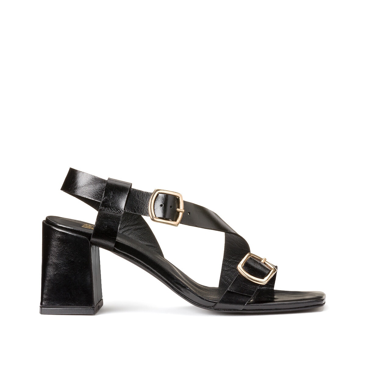 Δερμάτινα πέδιλα με ψηλό τακούνι και αγκράφες