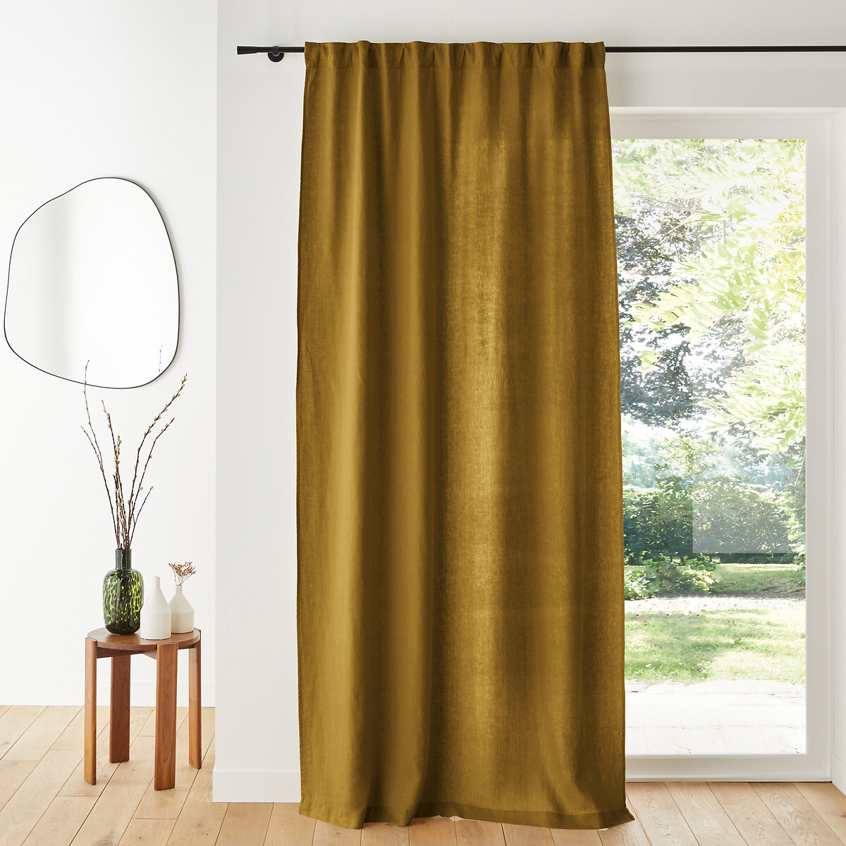 Λινή κουρτίνα με τρέσα και σούρες 250x140 cm