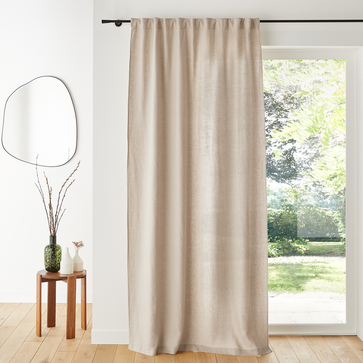 Λινή κουρτίνα με τρέσα και σούρες 250x140 cm