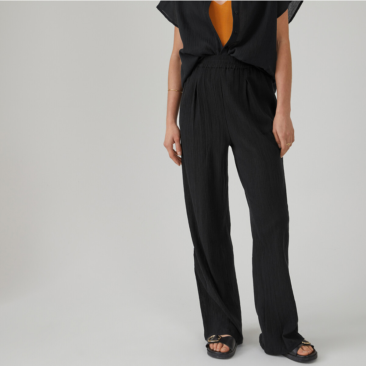 Φαρδύ παντελόνι παραλίας από βαμβακερό κρεπόν