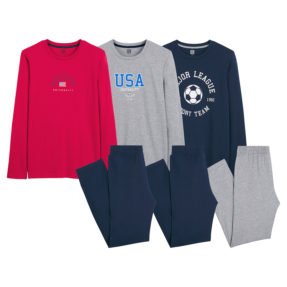 La Redoute Collections Σετ 3 ζέρσεϊ πιτζάμες με κολεγιακή στάμπα