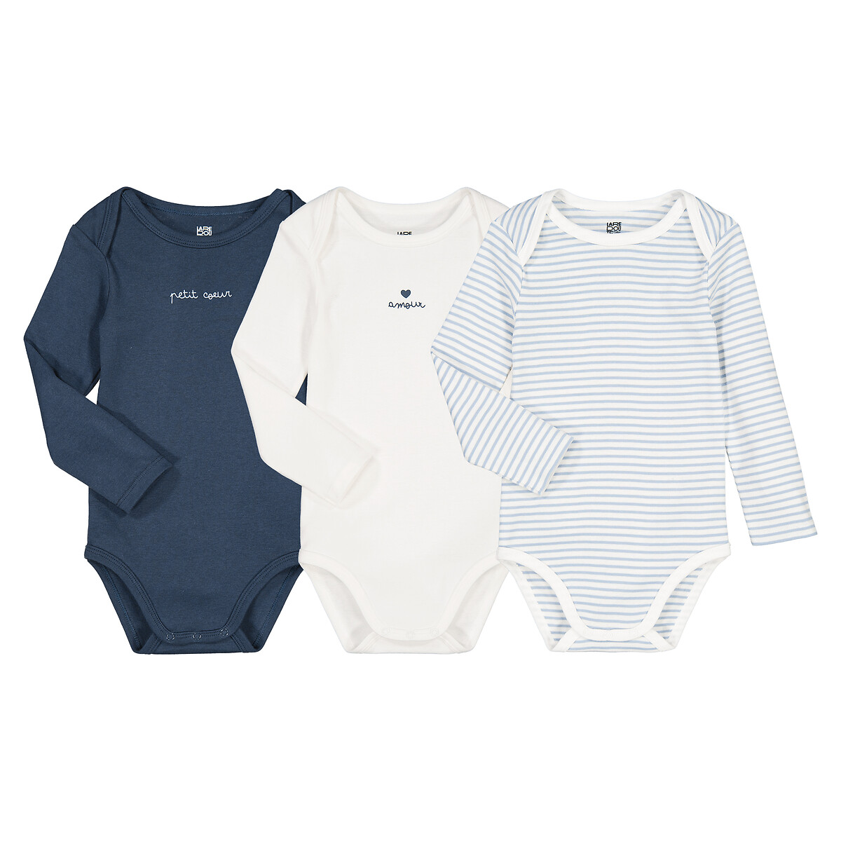La Redoute Collections Σετ 3 μακρυμάνικα κορμάκια για νεογέννητα