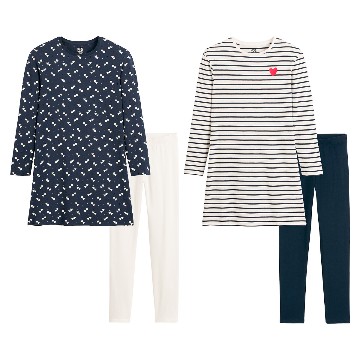 Σετ 2 νυχτικά με ρίγες και καρδιές
