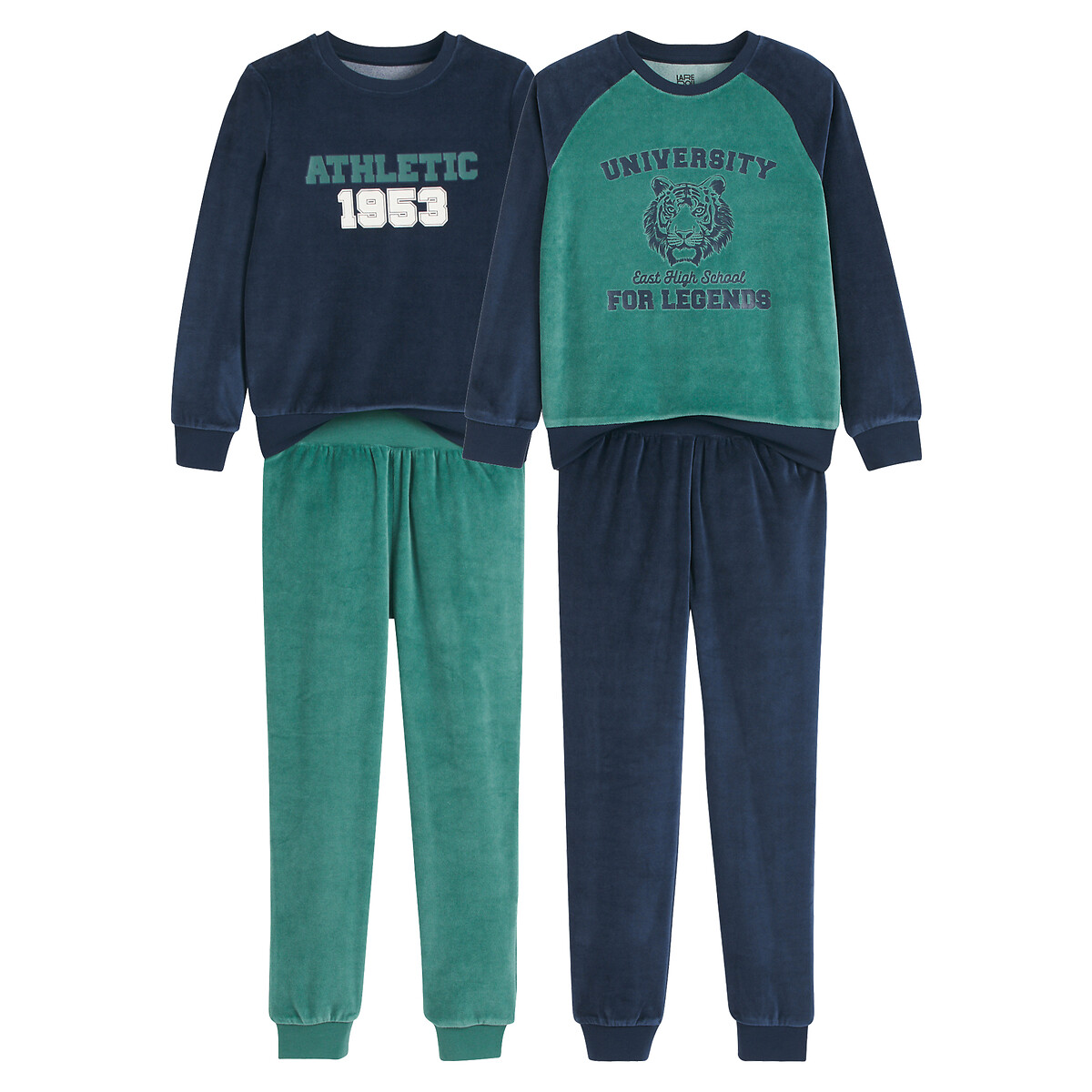 La Redoute Collections Σετ 2 βελουτέ πιτζάμες με κολεγιακή στάμπα