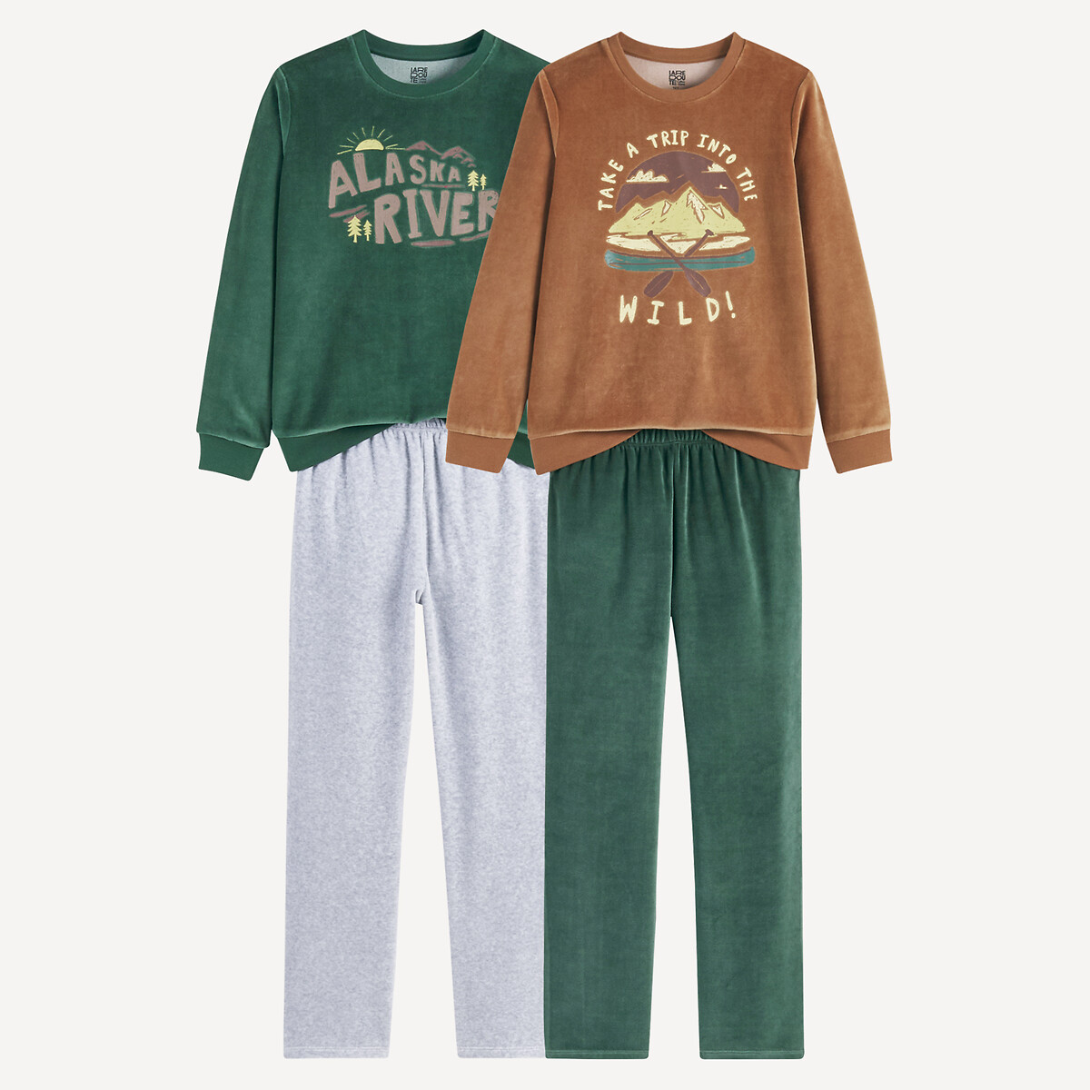 Σετ 2 βελουτέ πιτζάμες με σχέδιο βουνά