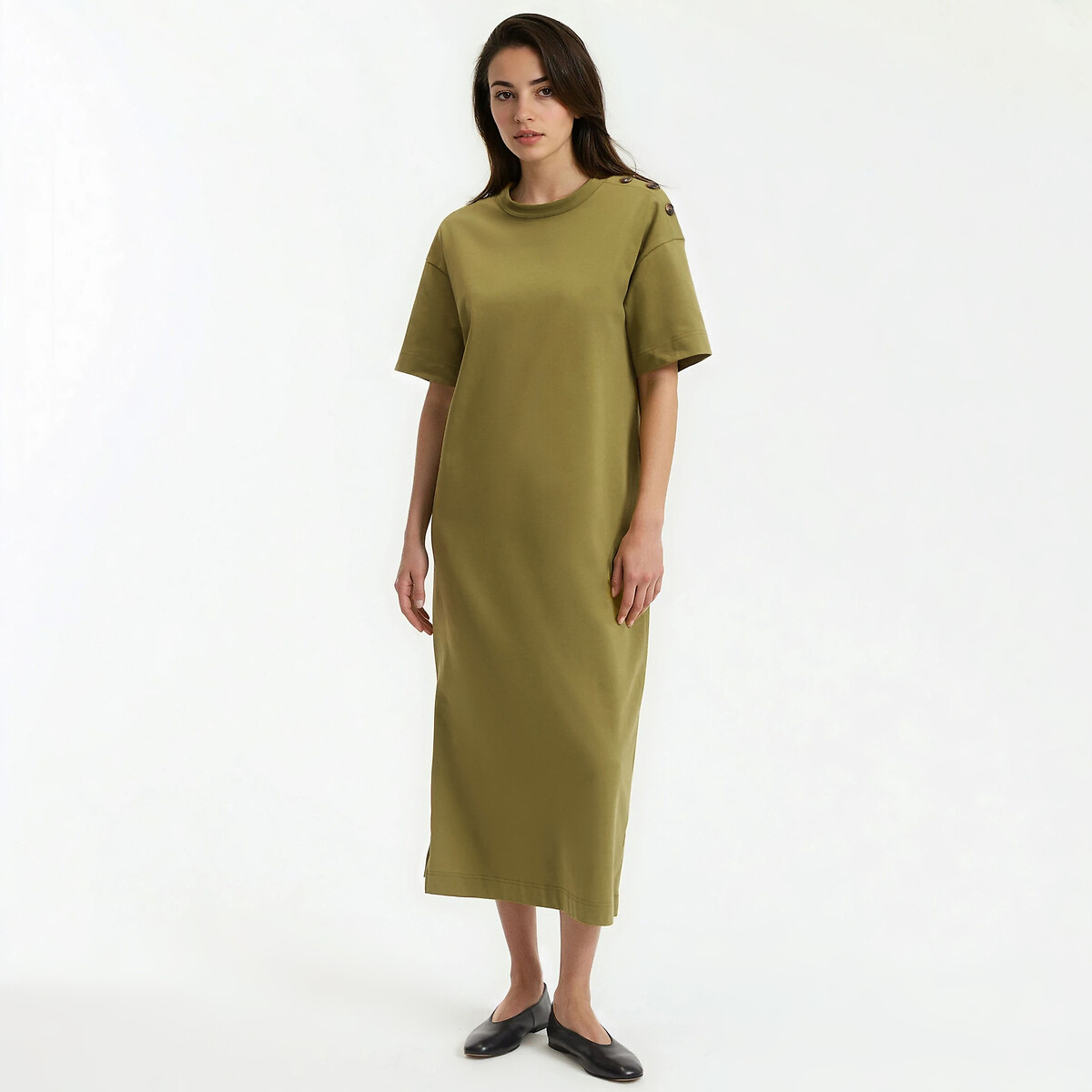 Μακρύ ζέρσεϊ φόρεμα με κουμπιά στον ώμο