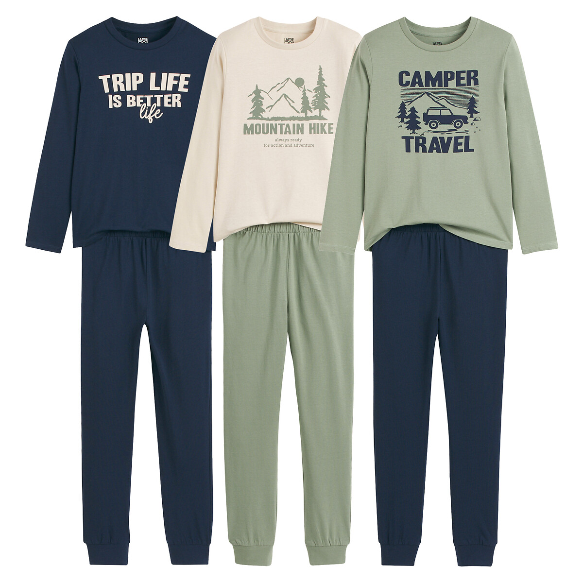 La Redoute Collections Σετ 3 πιτζάμες από ζέρσεϊ με μοτίβο βουνά