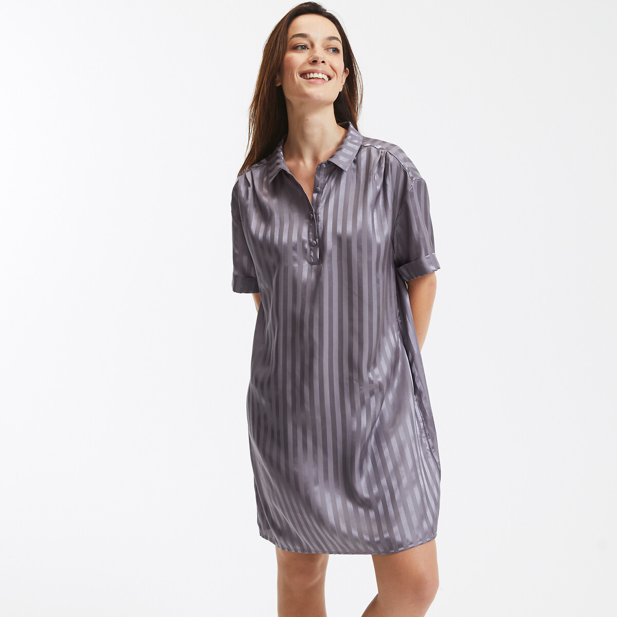 La Redoute Collections Κοντομάνικο σατέν νυχτικό