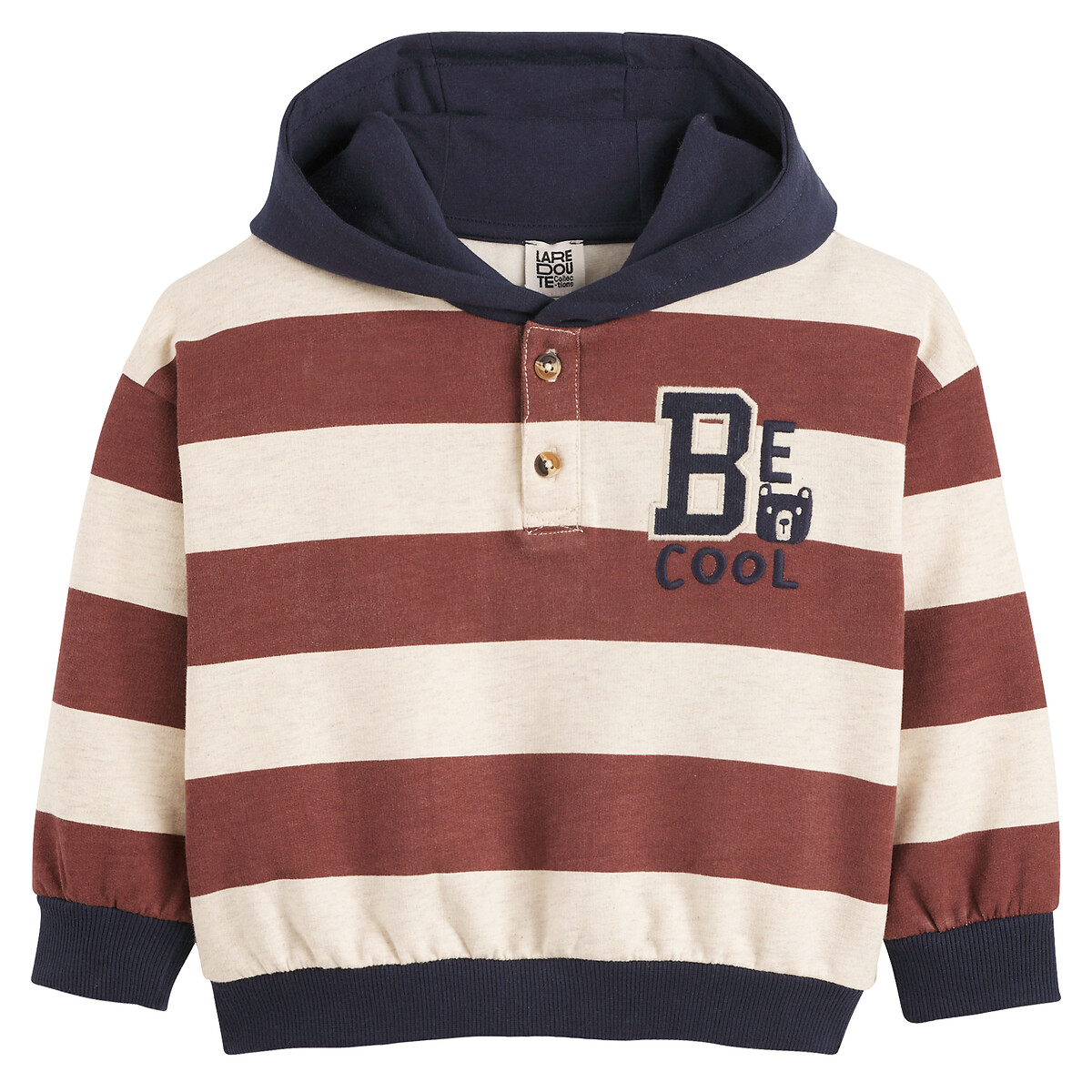 Φανελένιο ριγέ φούτερ με κουκούλα