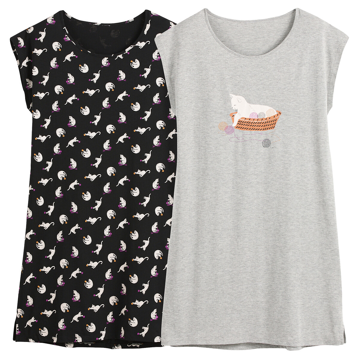 Σετ 2 βαμβακερά νυχτικά με στάμπα γάτα