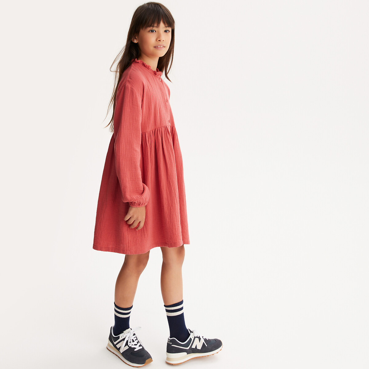 La Redoute Collections Ίσιο φόρεμα από βαμβακερή γάζα με κουμπιά