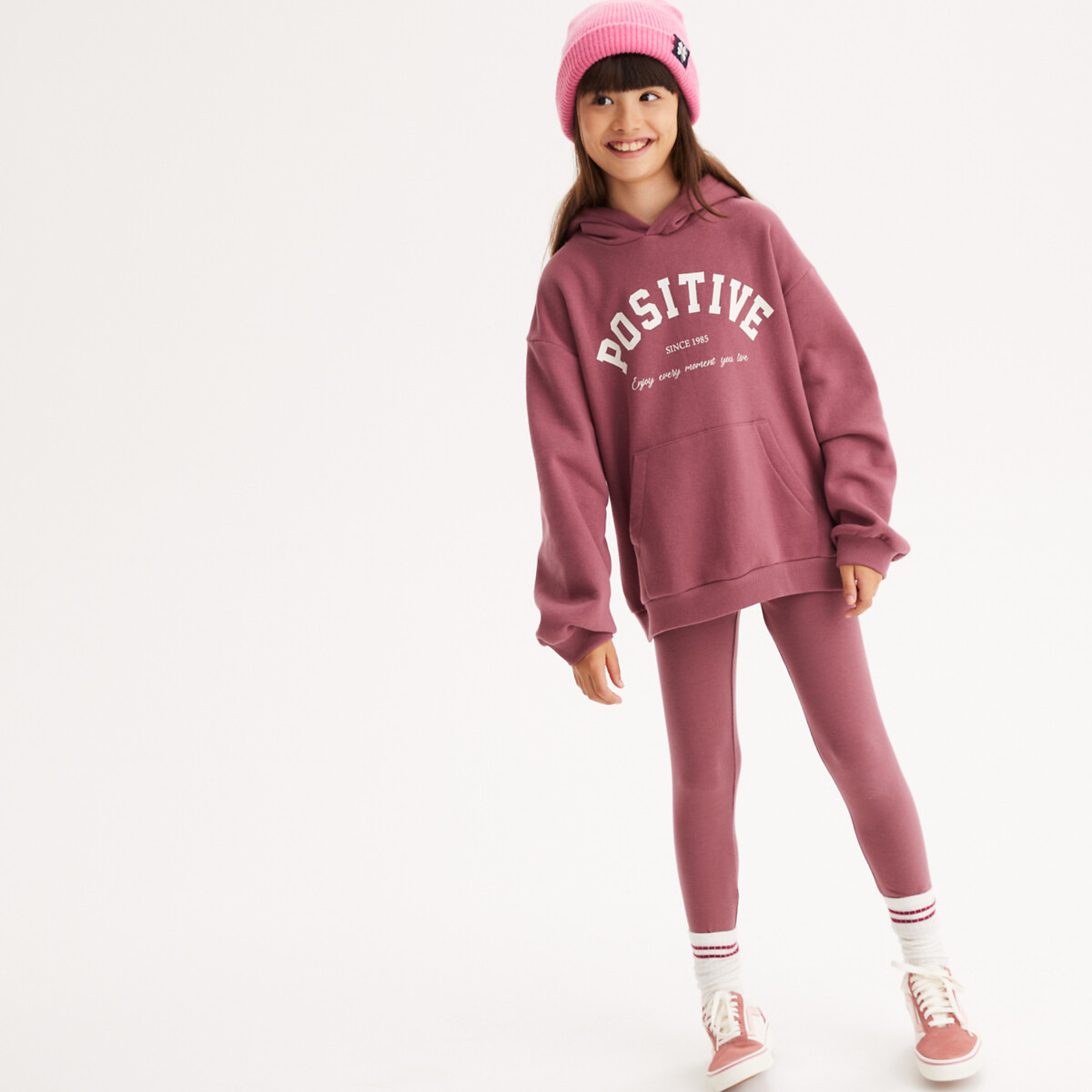 La Redoute Collections Φανελένιο φούτερ oversize με κουκούλα και μήνυμα