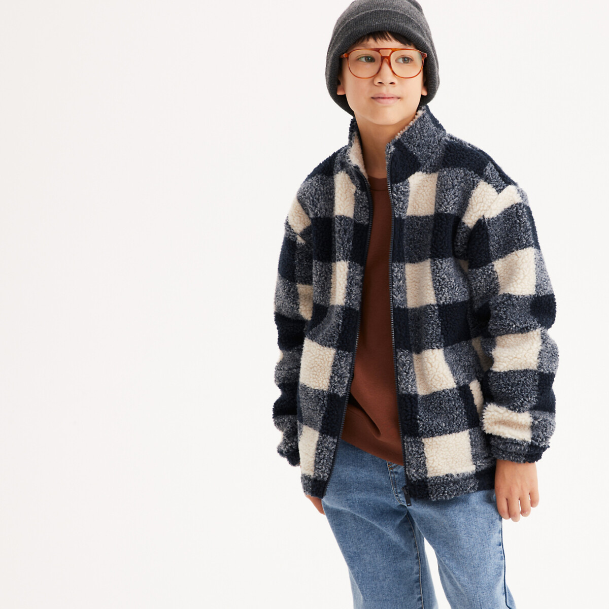 Καρό ζακέτα με φερμουάρ από sherpa