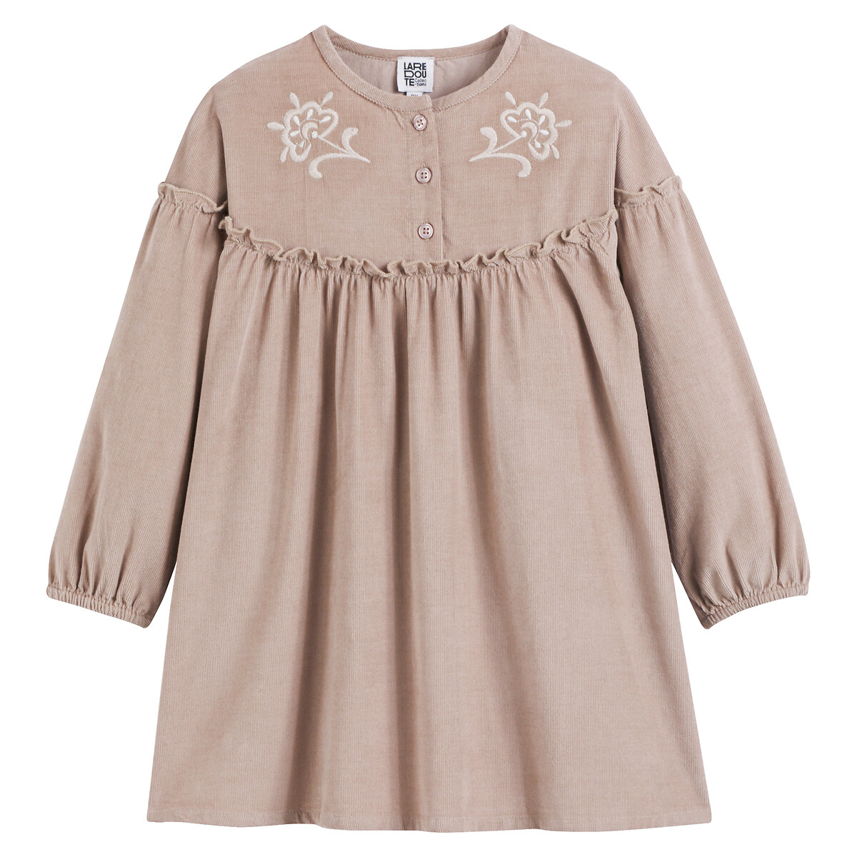 Μακρυμάνικο φόρεμα από βελούδο κοτλέ με κέντημα