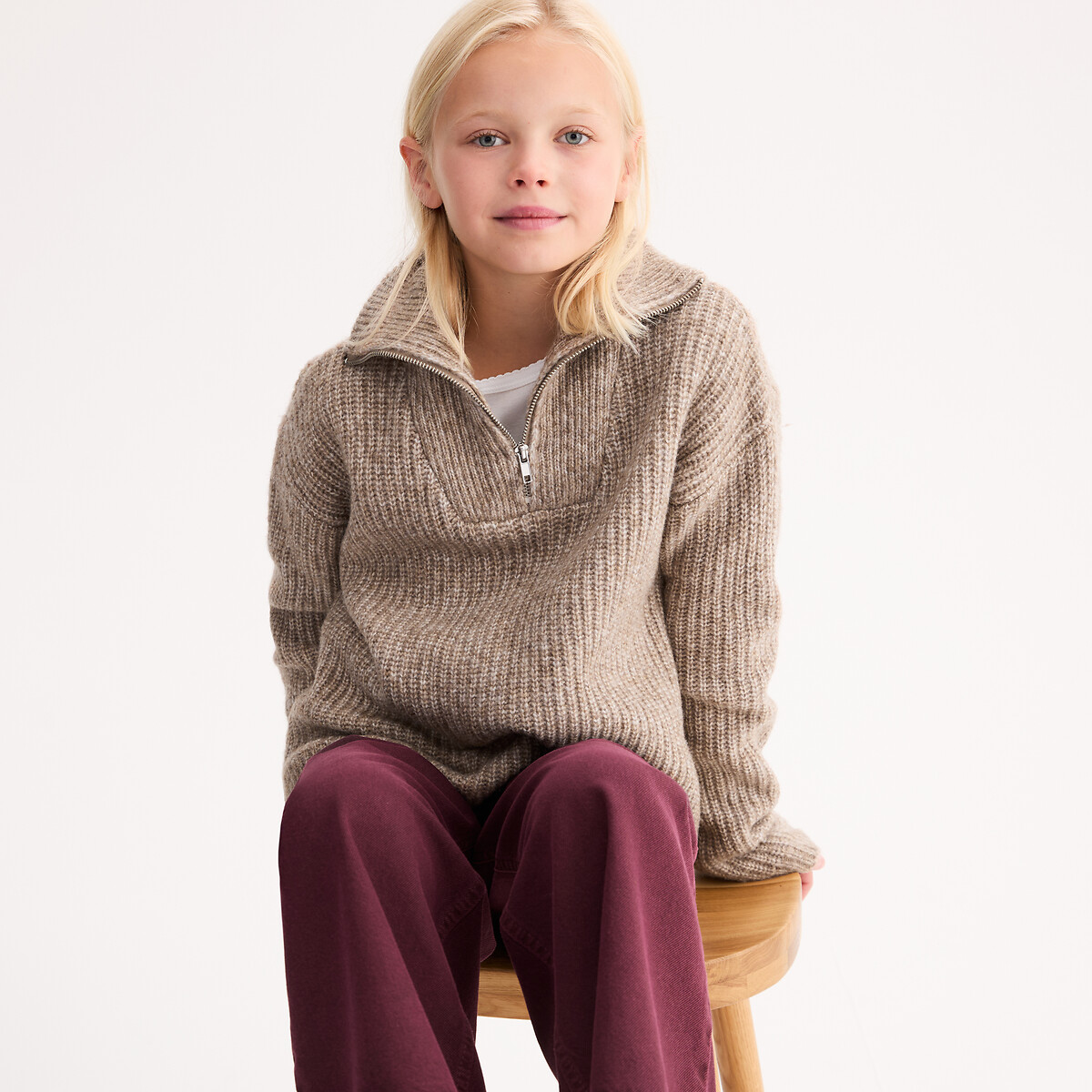 La Redoute Collections Χοντρό πλεκτό με όρθιο λαιμό και φερμουάρ