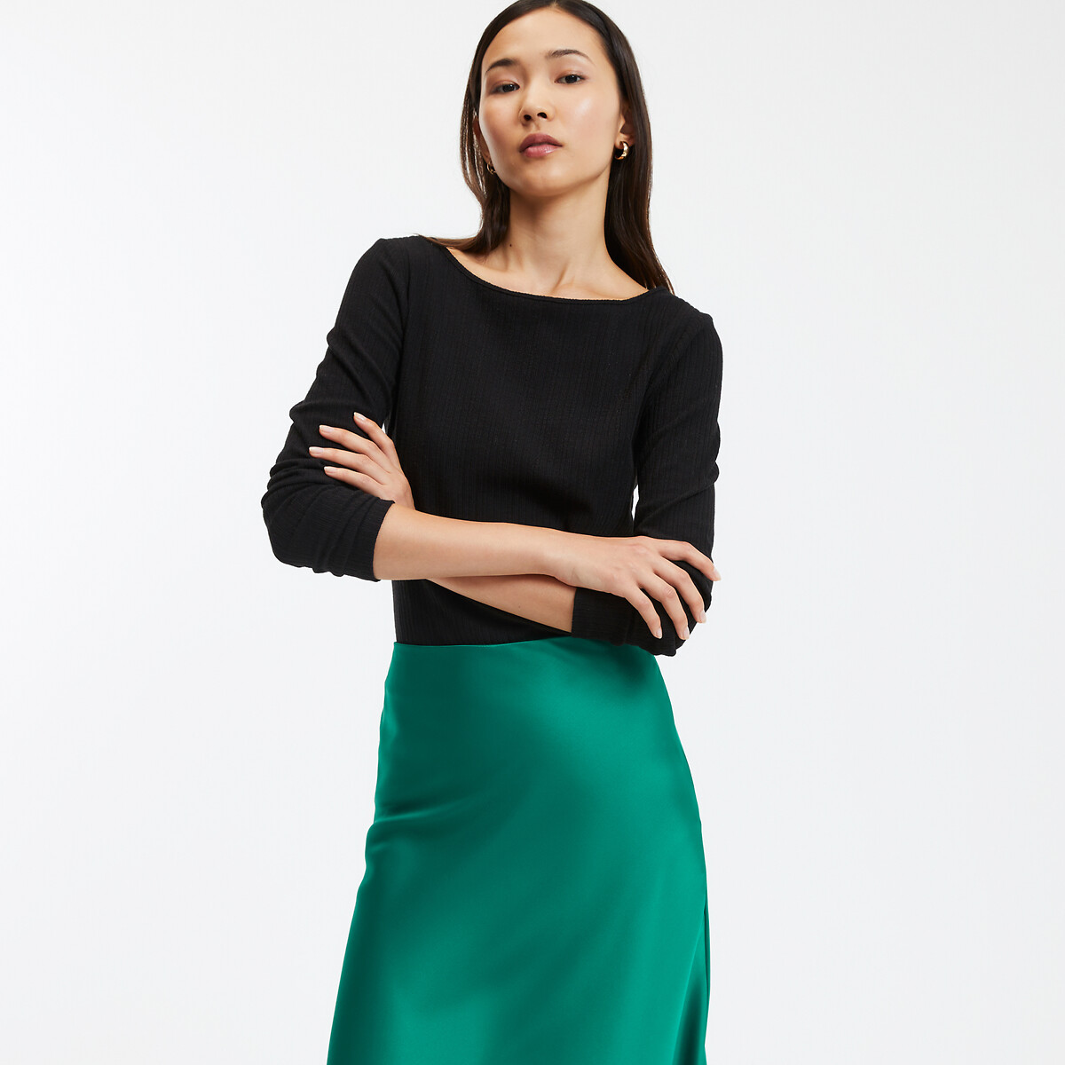 Μακρυμάνικη μπλούζα με λαιμόκοψη χαμόγελο