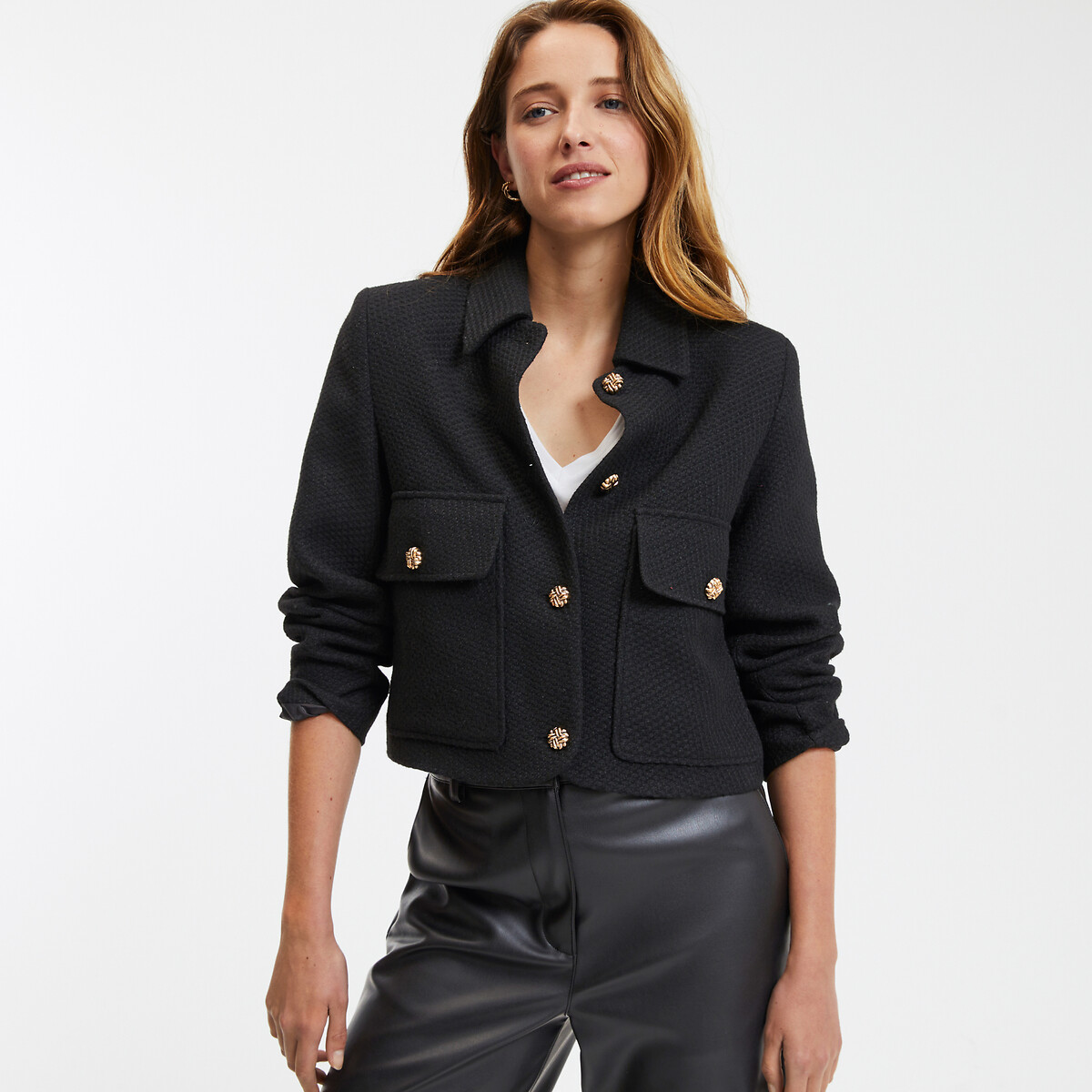 Κοντό φαρδύ σακάκι από τουίντ