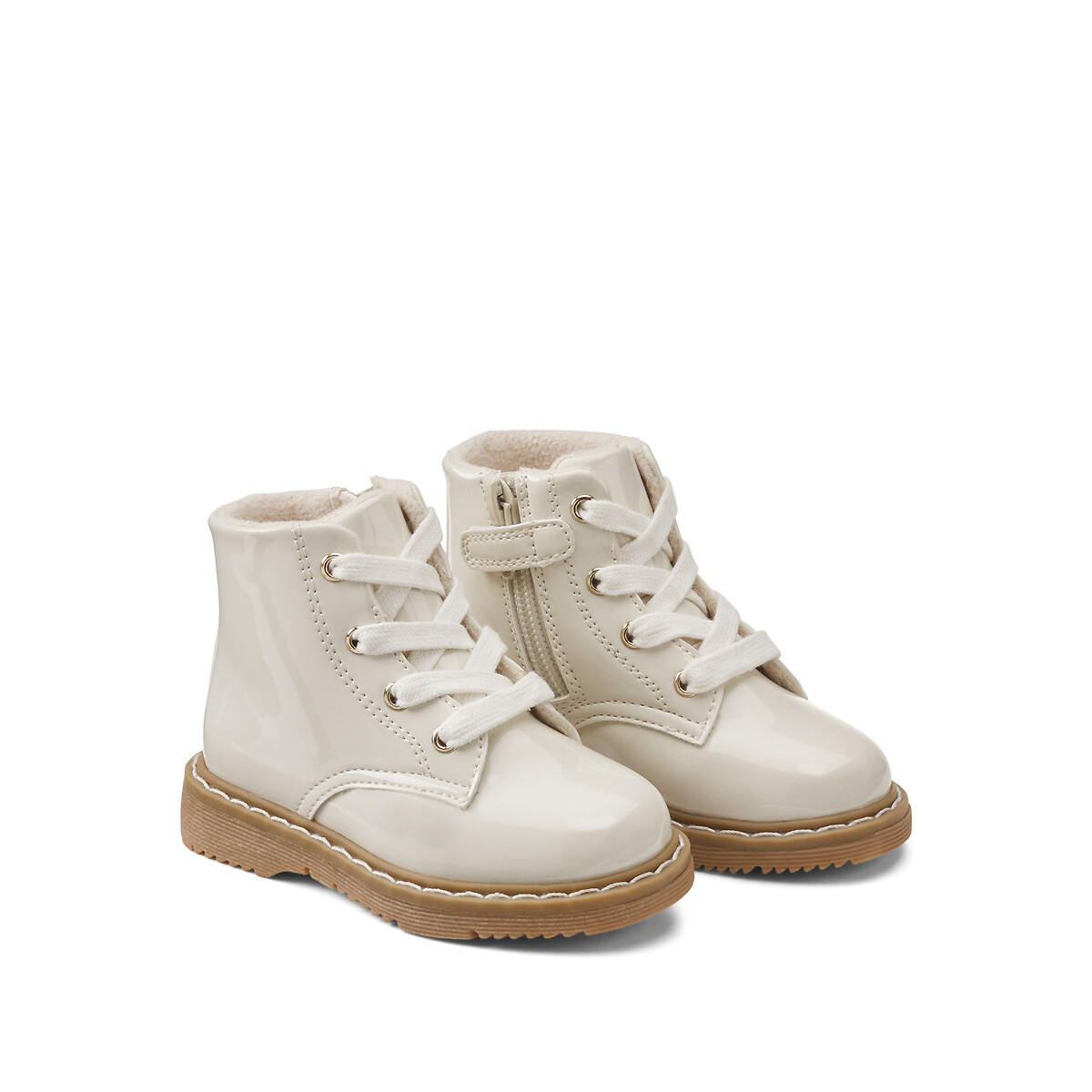 Μποτάκια λουστρίνι με φερμουάρ και κορδόνια