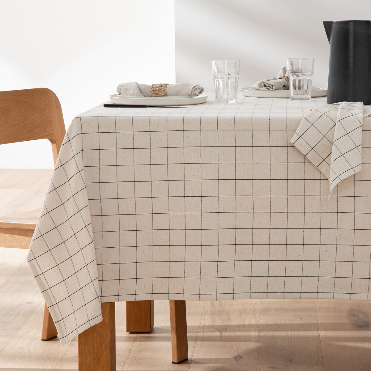 Τραπεζομάντηλο με μικρά καρό νηματοβαφή από βαμβάκι λινό 150x150 cm