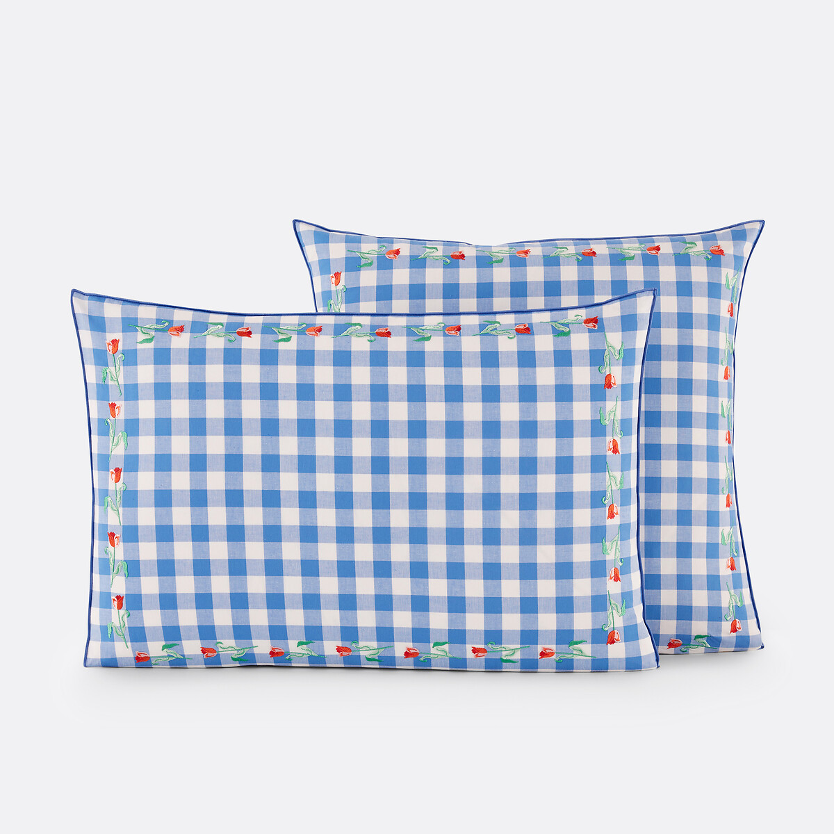 Βαμβακερή μαξιλαροθήκη με καρό και κέντημα, Elli