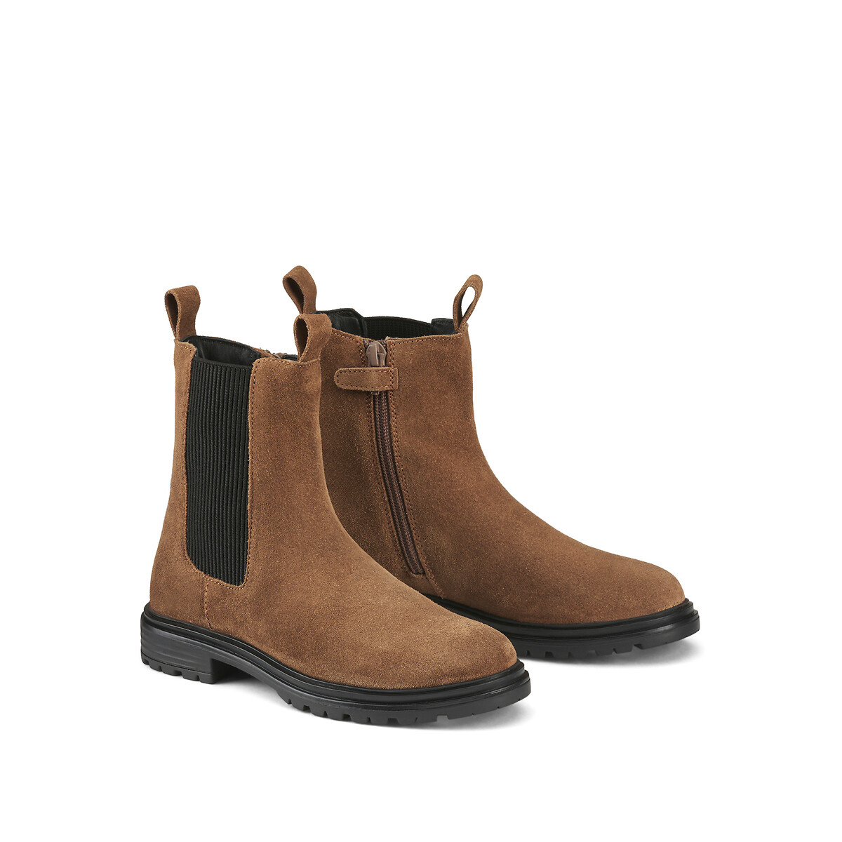 La Redoute Collections Δερμάτινα μποτάκια με φερμουάρ και λάστιχο