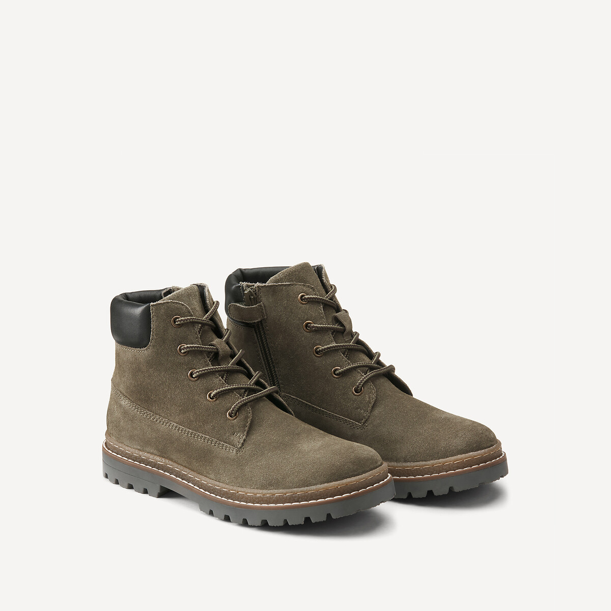 La Redoute Collections Δερμάτινα μποτάκια με φερμουάρ και κορδόνια