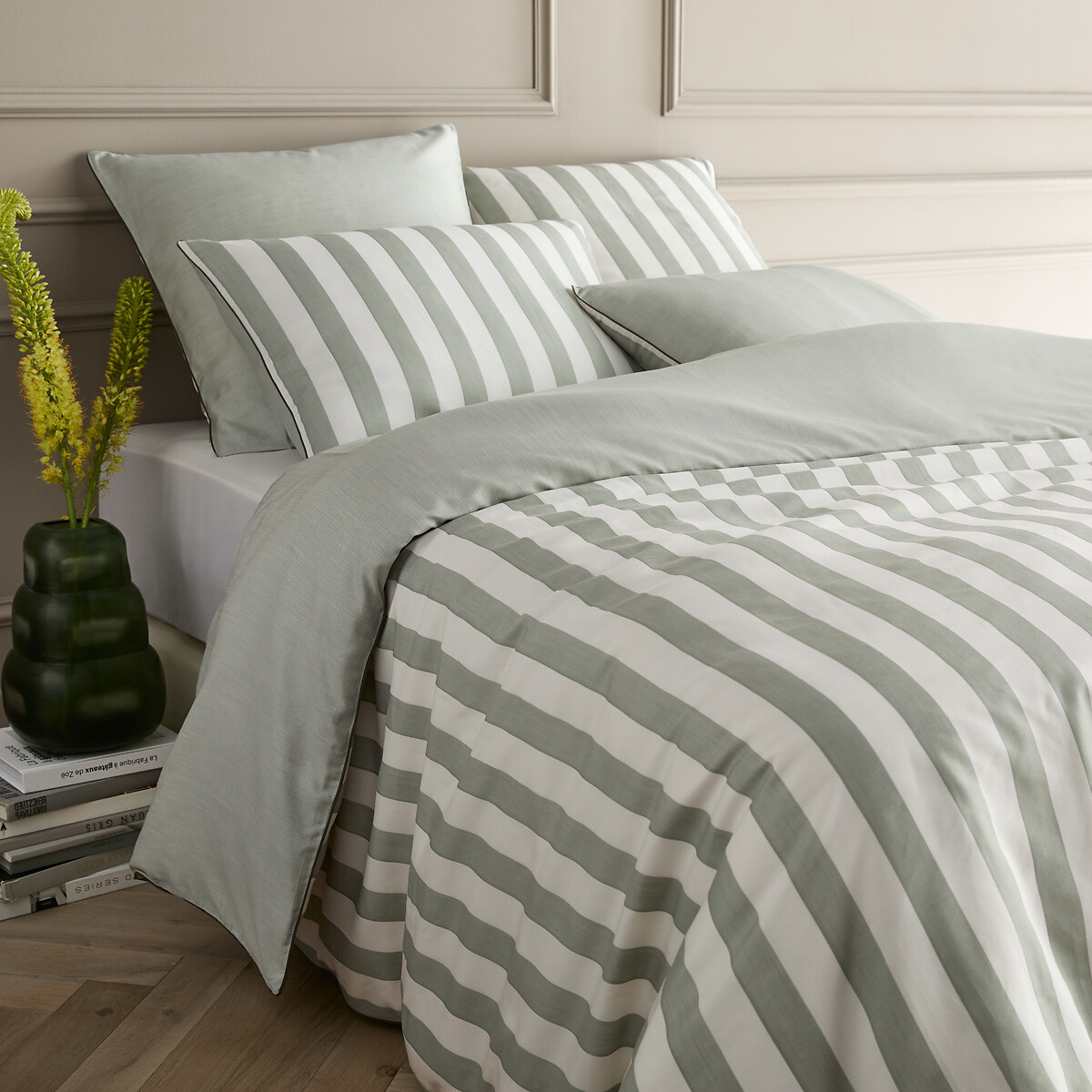 Ριγέ παπλωματοθήκη από βαμβακερό περκάλι και lyocell 140x200 cm