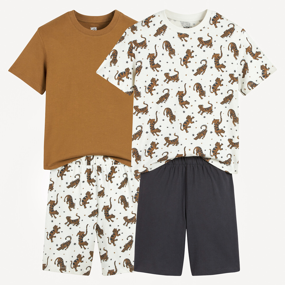 La Redoute Collections Σετ 2 βαμβακερές πιτζάμες με σορτς και μοτίβο τίγρεις