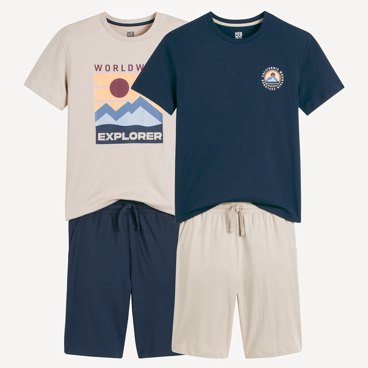 La Redoute Collections Σετ 2 βαμβακερές πιτζάμες με σορτς και μοτίβο βουνά