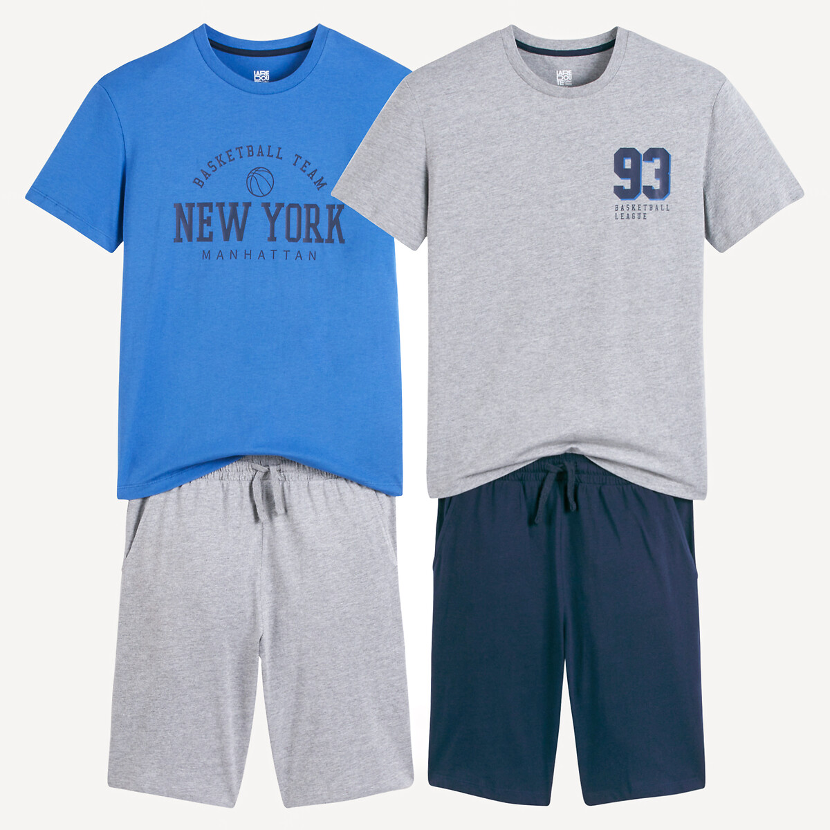 Σετ 2 βαμβακερές πιτζάμες με σορτς και μοτίβο μπάσκετ