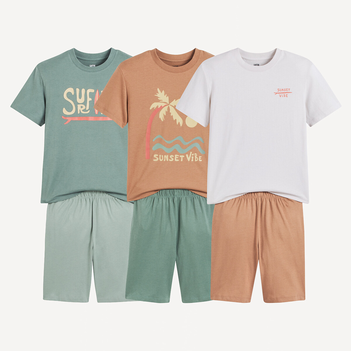 La Redoute Collections Σετ 3 βαμβακερές πιτζάμες με σορτς και μοτίβο σερφ