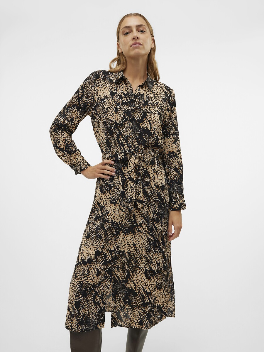 Μίντι εμπριμέ φόρεμα με δετή ζώνη