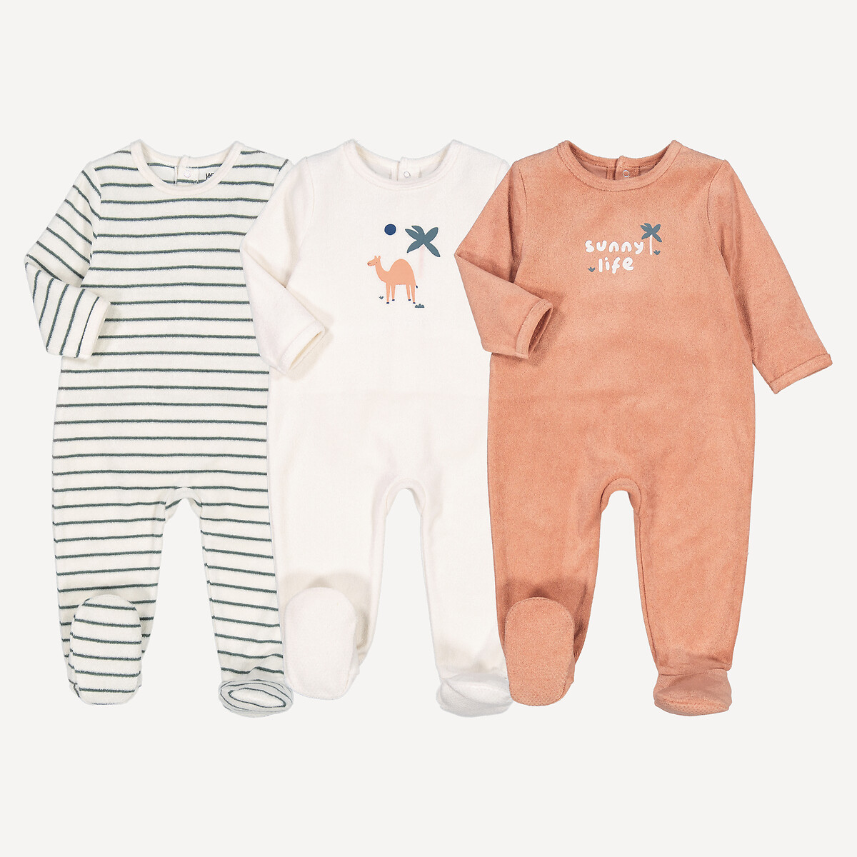 La Redoute Collections Σετ 3 πετσετέ πιτζαμάκια με μοτίβο καμήλα και ρίγες