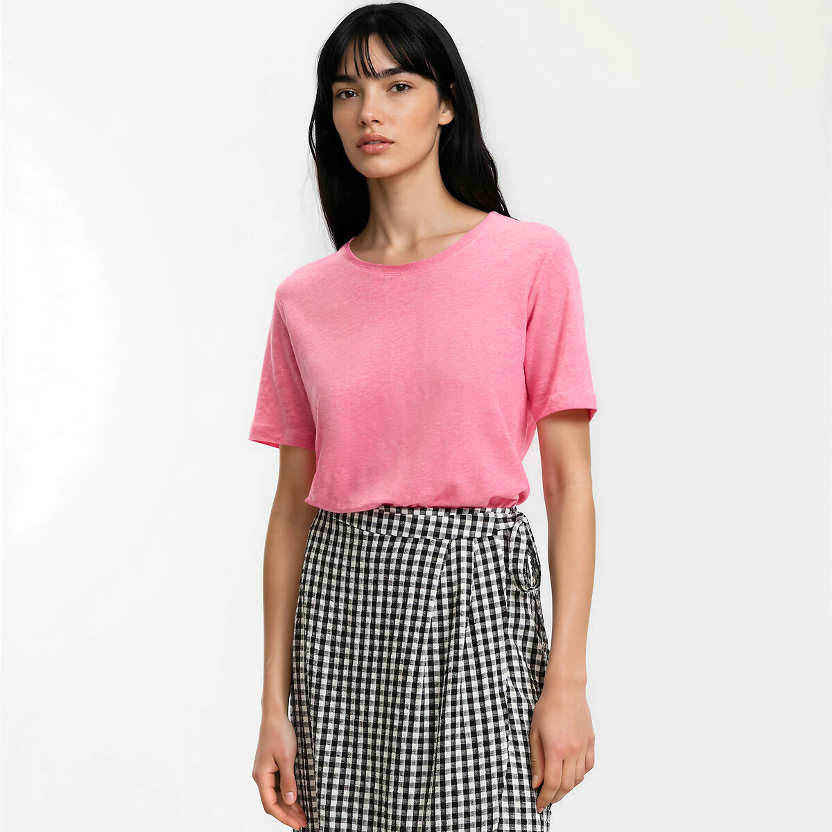 La Redoute Collections Κοντομάνικη λινή μπλούζα με στρογγυλή λαιμόκοψη