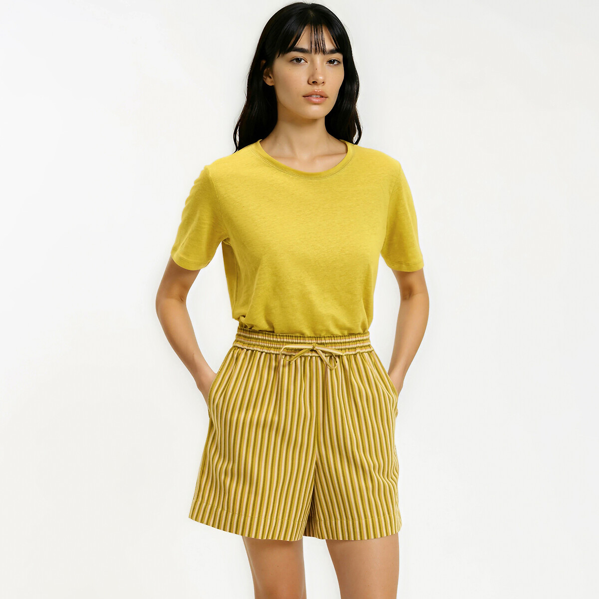 La Redoute Collections Κοντομάνικη λινή μπλούζα με στρογγυλή λαιμόκοψη