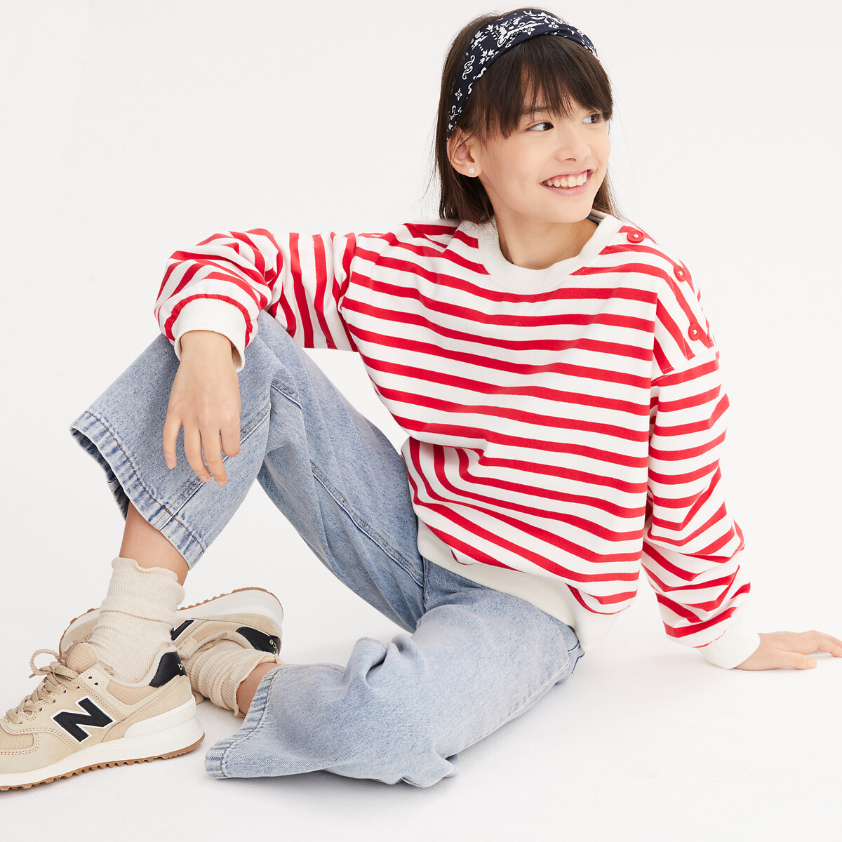 La Redoute Collections Φανελένιο ριγέ φούτερ με στρογγυλή λαιμόκοψη