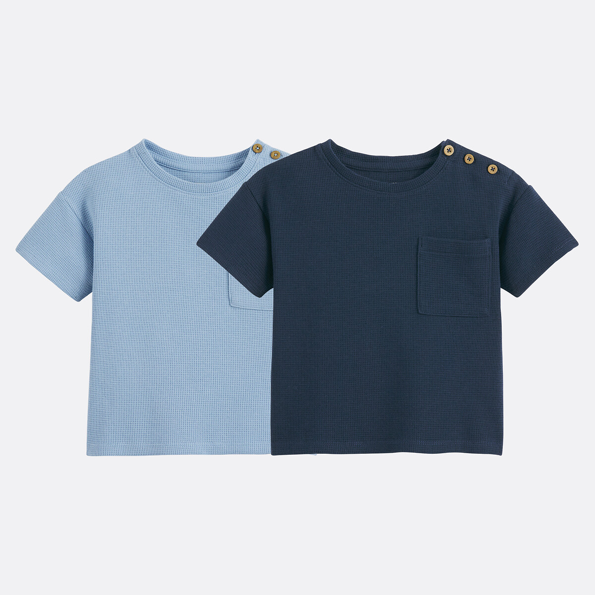 Σετ 2 κοντομάνικες μπλούζες με κυψελωτή ύφανση