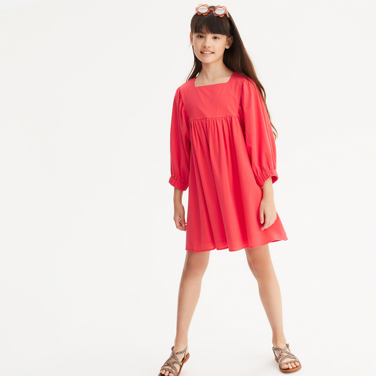 La Redoute Collections Εβαζέ βαμβακερό φόρεμα με μανίκια 3|4