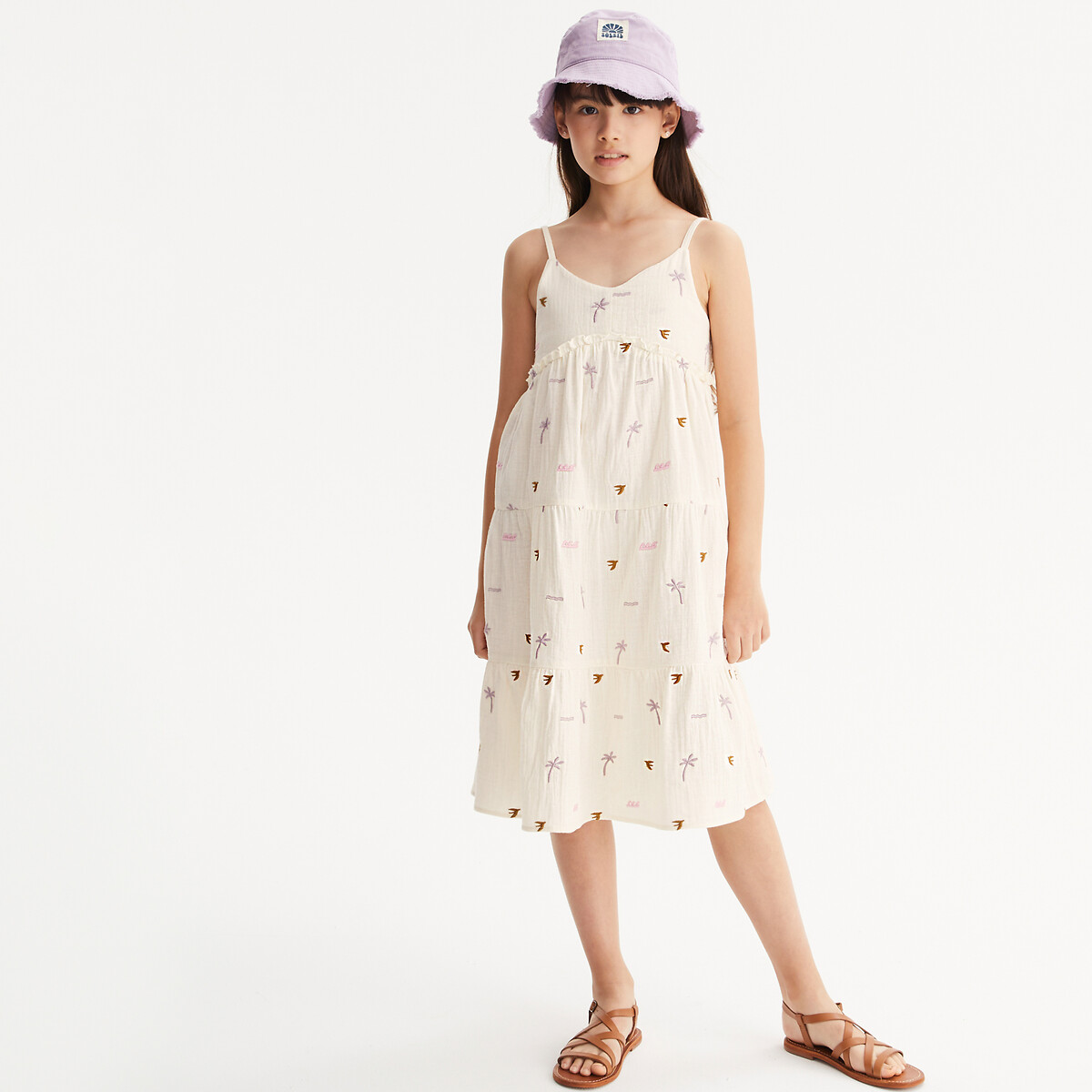 Βαμβακερό φόρεμα με λεπτές τιράντες και βολάν