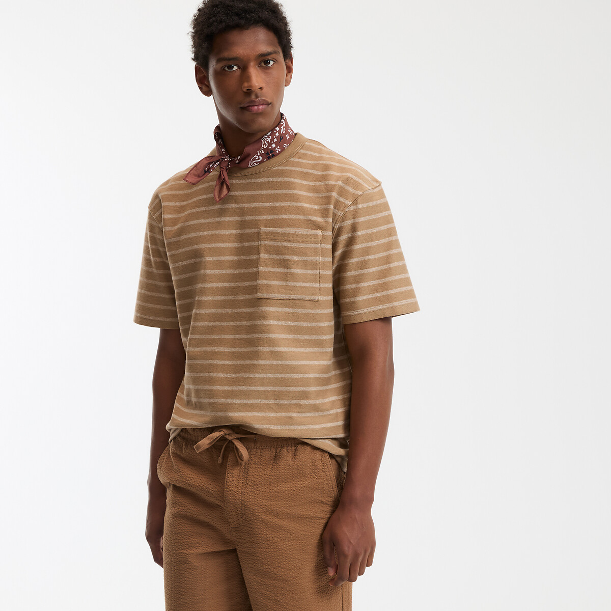 La Redoute Collections Κοντομάνικο T-shirt με στρογγυλή λαιμόκοψη και ρίγες μαρινιέρας